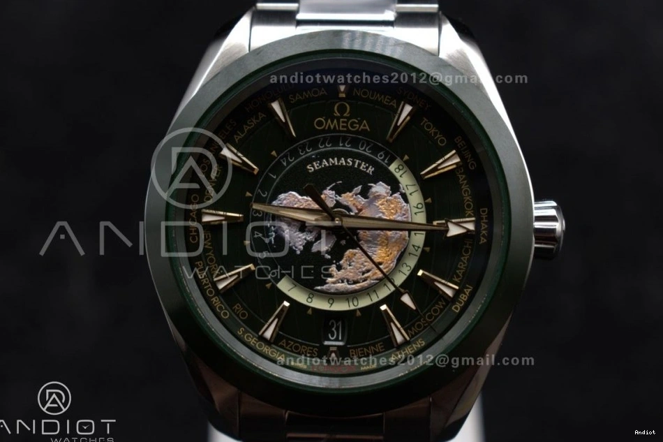 Worldtimer Best Green on A8938 Aqua 1:1 Bracelet Terra 43mm GMT SS Clone Super VSF Edition Ceramic 1123